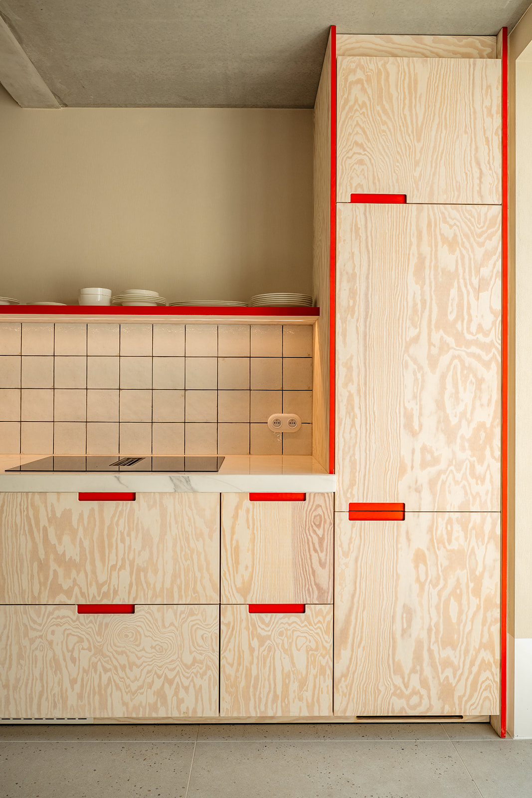 Kitchen detail with red accents